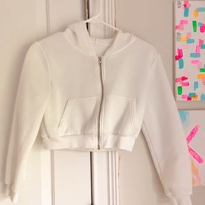 Cropped white zip up